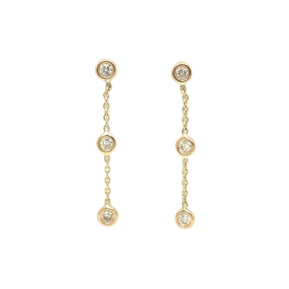 Diamond bezel station chain drop earrings in 14K
